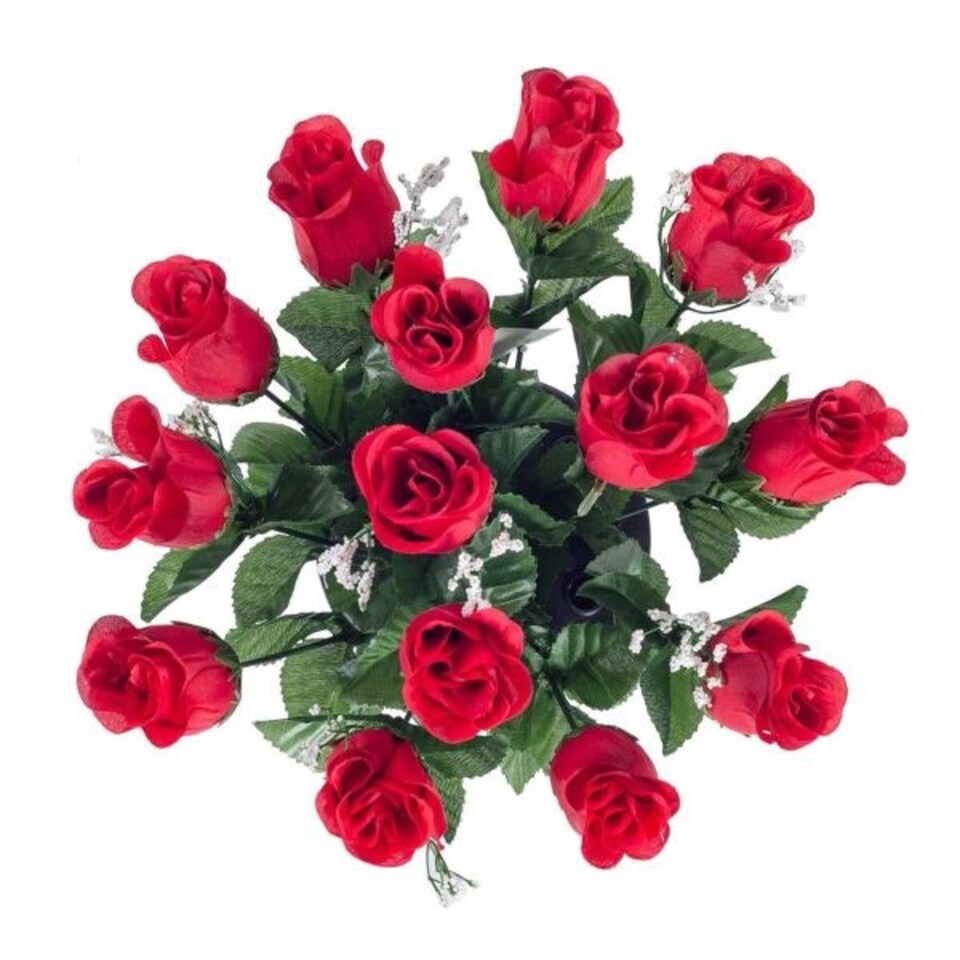 image 1 of Homescapes Set of 3 Red, Pink & White Rose and Gypsophila Artificial Flowers in Grave Vases