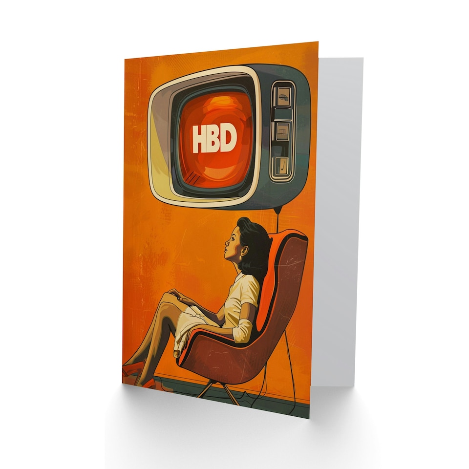 image 1 of Retro Future Tv Lady Living Room HBD Woman Her Birthday Card