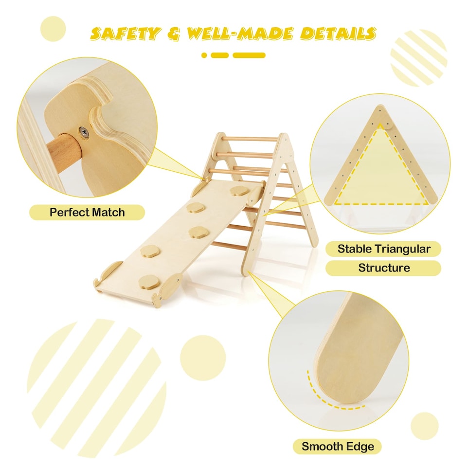 image 1 of COSTWAY 2-in-1 Triangle Climbing Set Wooden Toddler Climbing Triangle Ladder with Ramp
