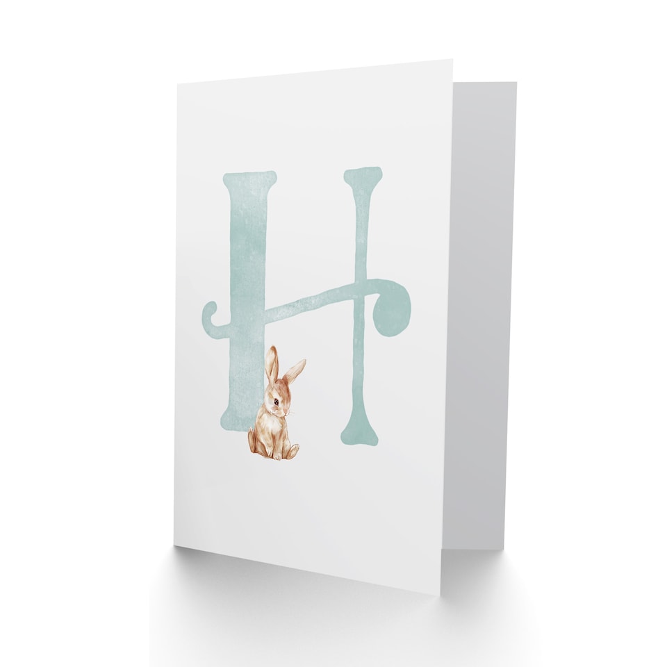image 1 of Greeting Card Bunny Rabbit Alphabet Letter H New Baby 1st Birthday