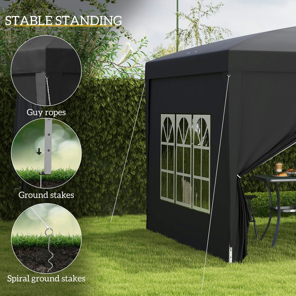 image 1 of Outsunny 3mx3m Pop Up Gazebo Party Tent Canopy Marquee with Storage Bag Black