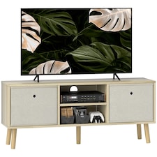 HOMCOM TV Cabinet Stand Unit for TVs up to 50  Flat Screen with Foldable Drawers and Shelves, Entertainment Centre for Living Room, Bedroom Nature Wood Finish