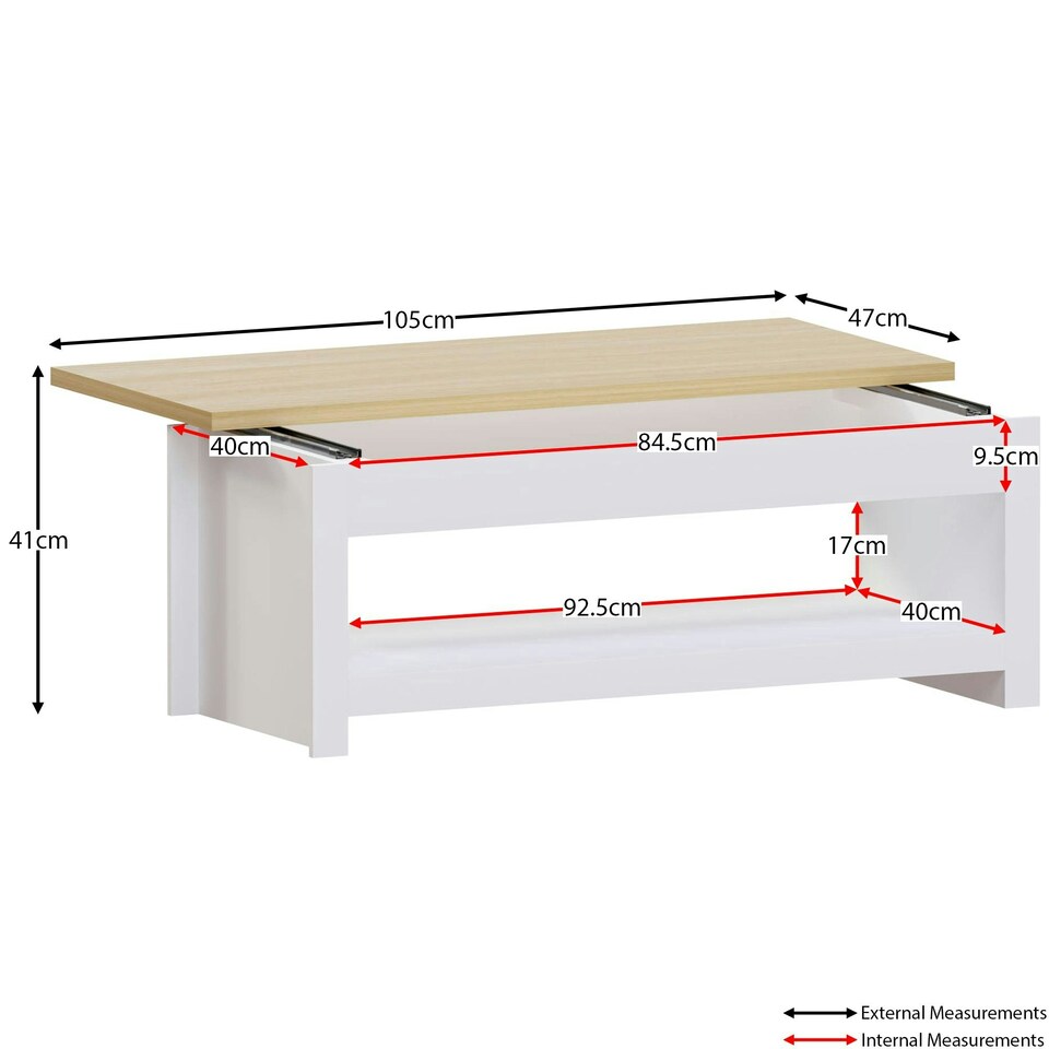 image 1 of Vida Designs Arlington Sliding Top Coffee Table Shaker Side Living Room Table, White & Oak