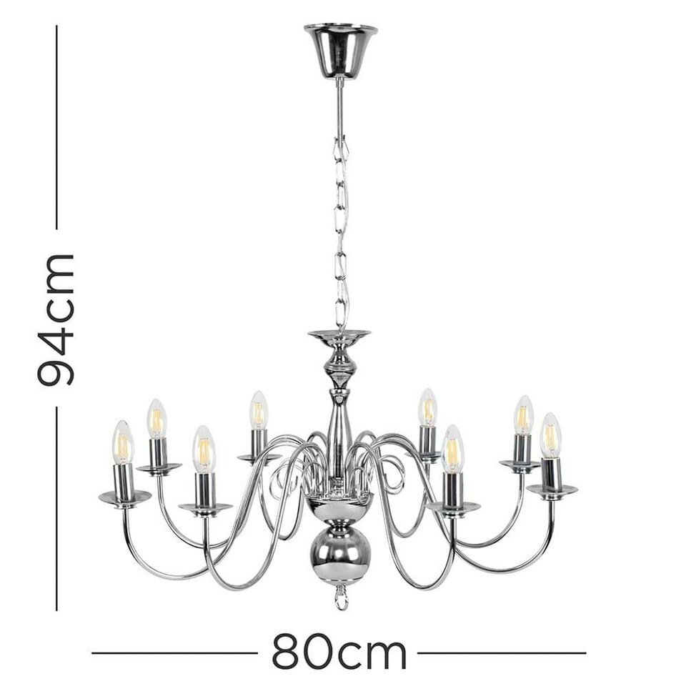 image 1 of ValueLights Traditional Style 8 Way Polished Chrome Ceiling Light Chandelier Fitting Chrome