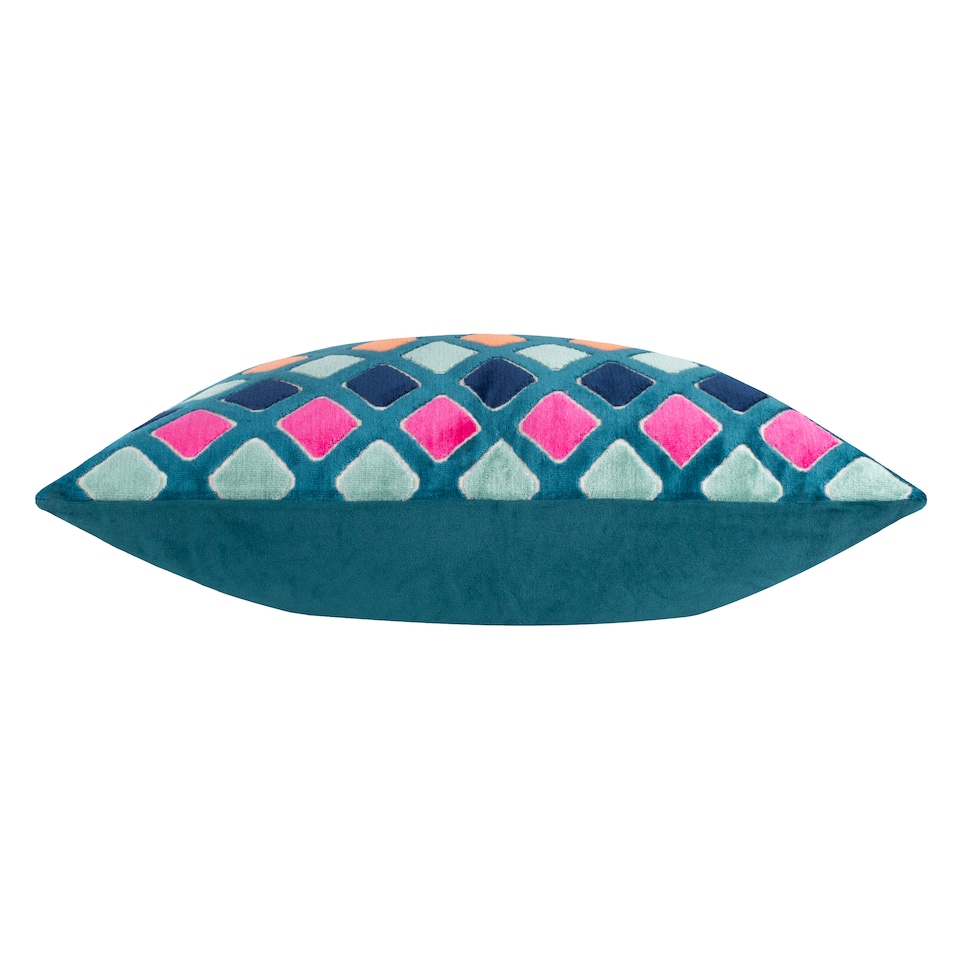 image 1 of Furn Metro Diamond Velvet Cushion | Multi | Multicolour