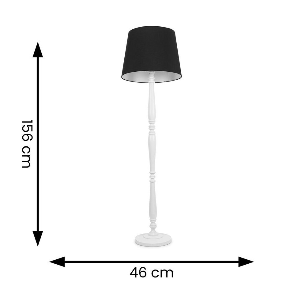 image 1 of ValueLights Victoria White Wood Traditional Stem Floor Lamp with Black Fabric Tapered Shade and LED Bulb