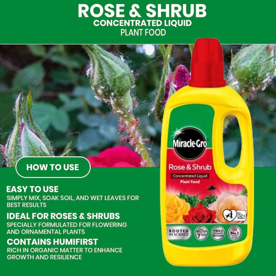 image 1 of Miracle-Gro Rose and Shrub Liquid Plant Food 800ml Fast Acting Feed for Strong Growth Flowering Green Leaves 2 Week Boost