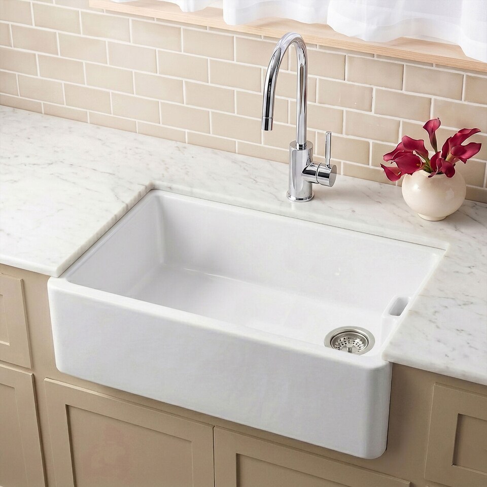 image 1 of Balterley Single Bowl Belfast Kitchen Sink with Overflow, No Tap Hole | White | White | 1