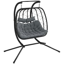 Outsunny PE Hanging Swing Chair w/ Thick Cushion, Patio Hanging Chair, Black