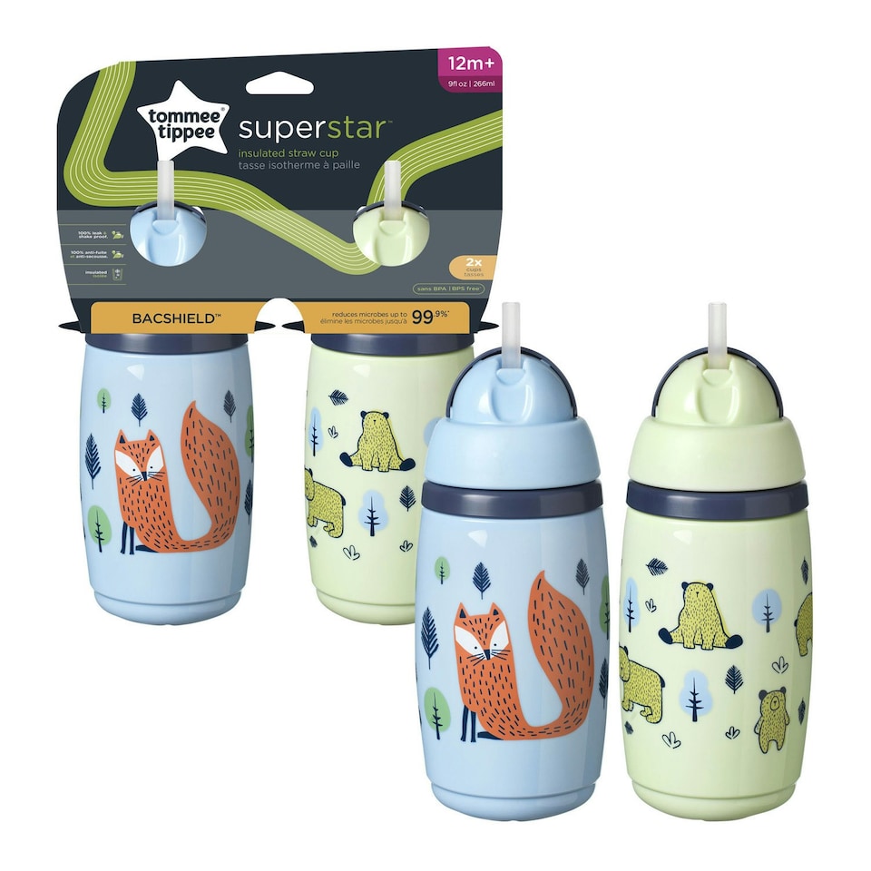 image 1 of Tommee Tippee Superstar Insulated Straw Cup for Toddlers, 2 pack
