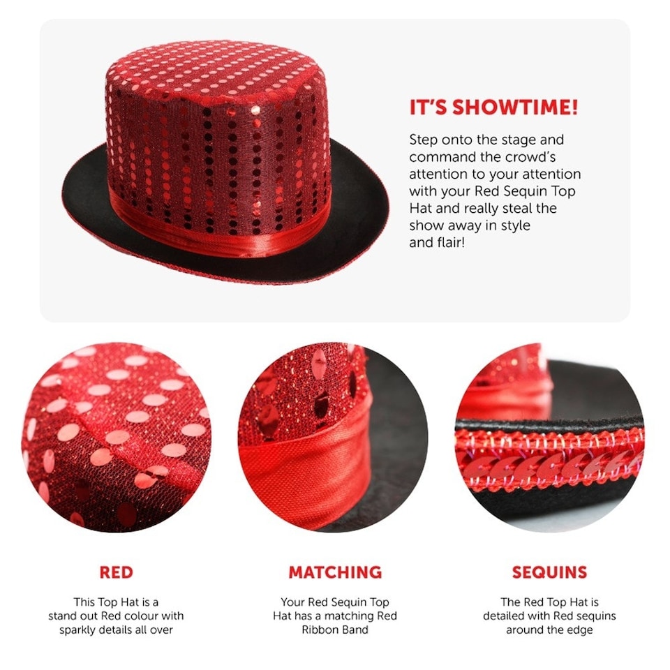 image 1 of Pack of 6 Red Sequin Top Hat Red | One Size