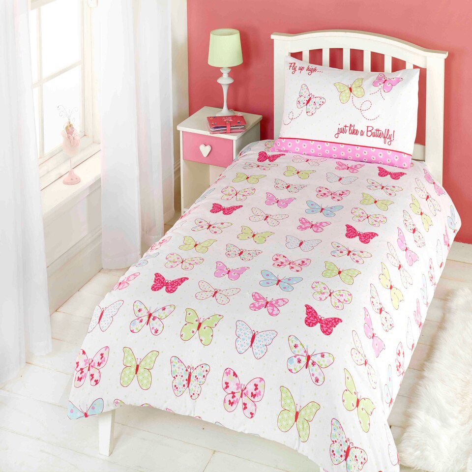 Fly Up High Butterfly Polycotton Kids Duvet Cover Set with Pillowcase Multi | Double