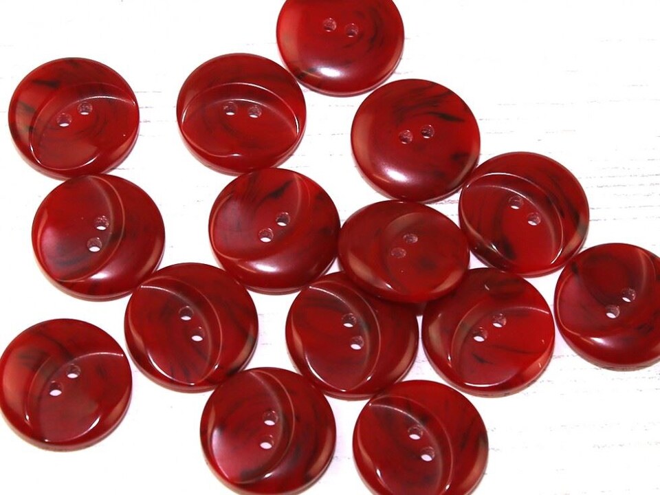 Dill Red Round Marble Plastic Buttons for Dressmaking - 18mm - per value pack of 20