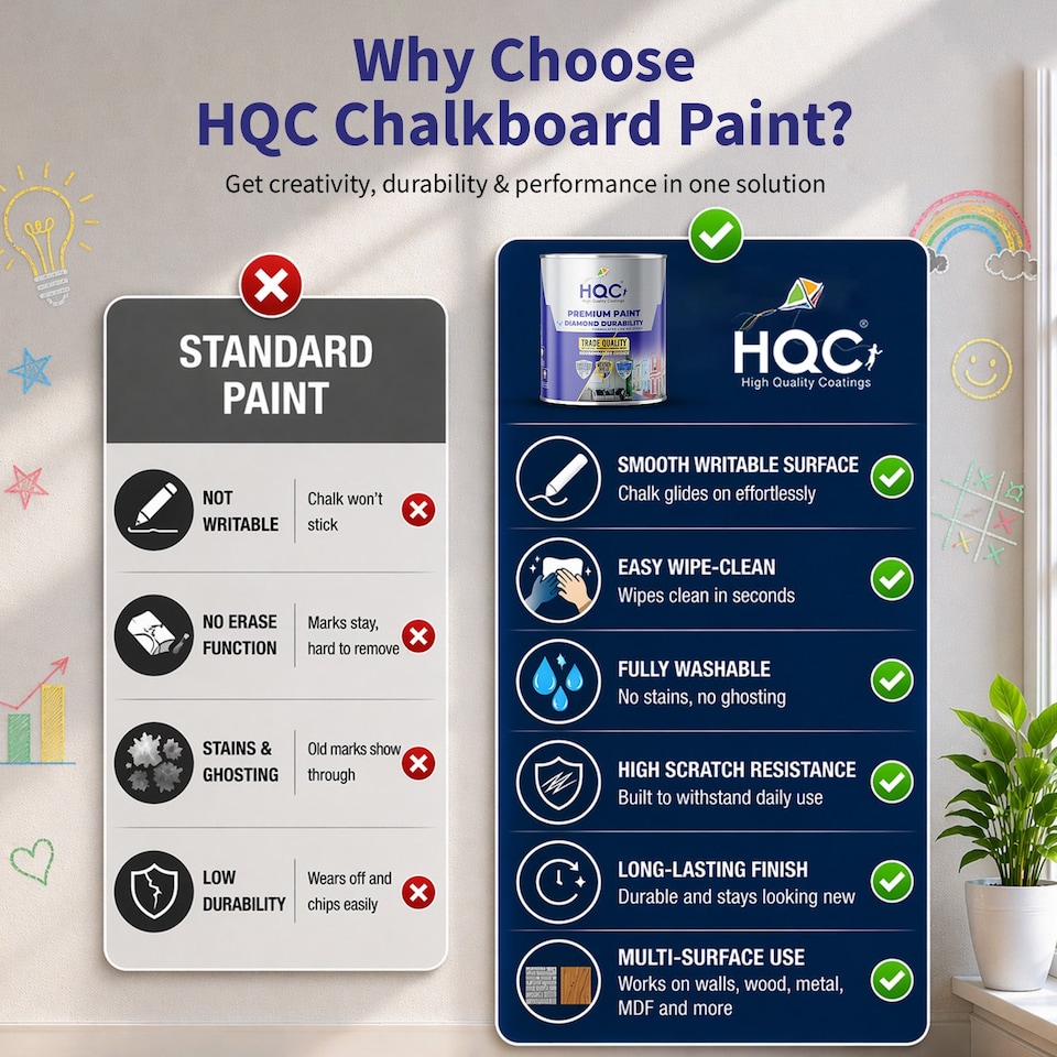 image 1 of HQC Blackboard & Chalkboard Paint - Easy Clean, Writable & Erasable Surface - Classic Grey - 2.5L