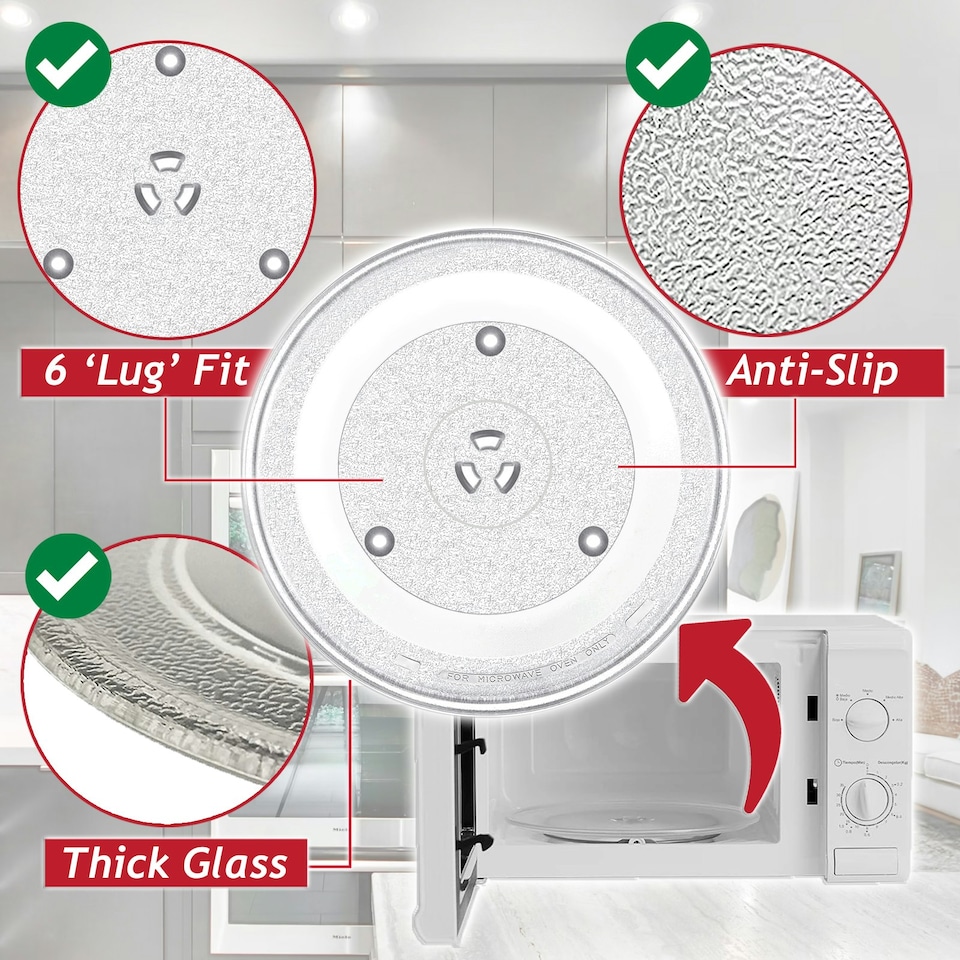 image 1 of SPARES2GO Universal Microwave Turntable Plate 6 Lug Fixing Y Type Glass Dish Tray (12" / 31.5cm / 315mm)