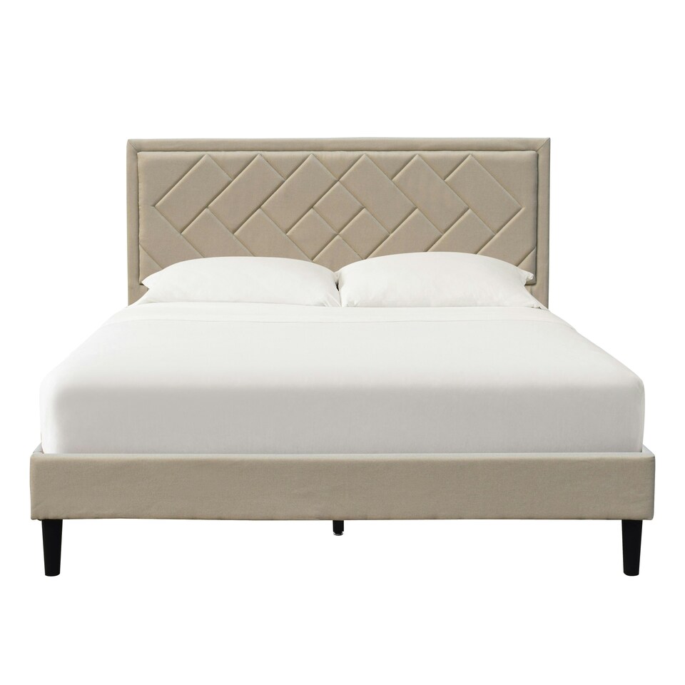 image 1 of 5ft Kingsize Fabric Bed Frame With Padded Headboard In Stone