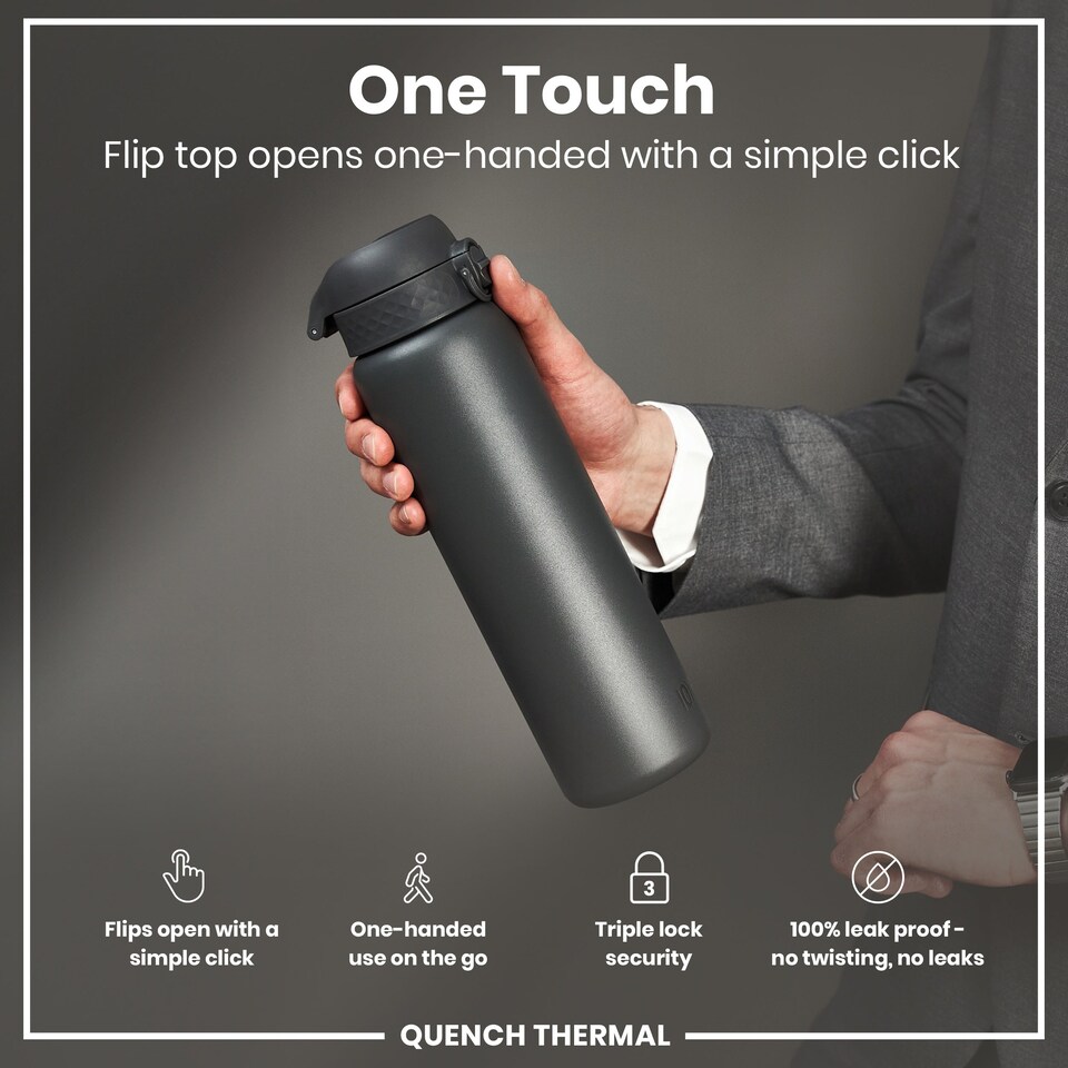image 1 of Leak Proof 1 Litre Water Bottle, Vacuum Insulated, 920ml (30oz) | Grey | Grey | One Size