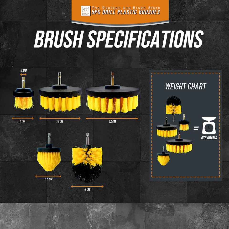 image 1 of 5 Piece Drill Cleaning Brush Set with Nylon Bristles, Plastic Power Scrubber Attachments for Bathroom, Car and Carpet Cleaning