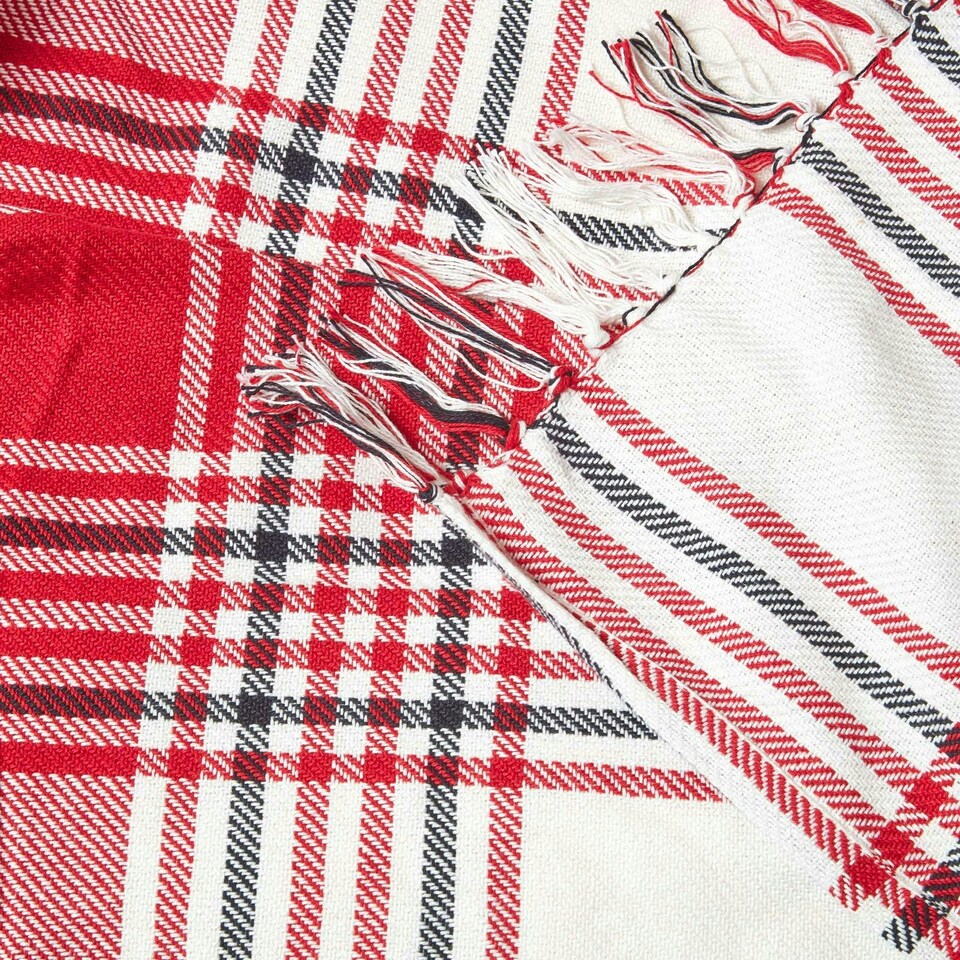 image 1 of Homescapes Red Tartan Check Sofa and Bed Throw - 225 x 255 cm Red