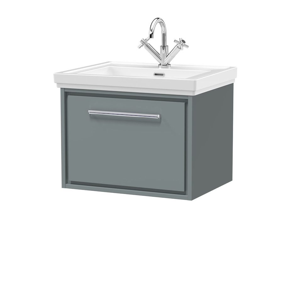 image 1 of Balterley Modern Bathroom Wall Hung Single Drawer Vanity Unit with Fireclay Basin - Vanity Basin Units, 1 Tap Hole | Grey | Monument Grey | 497 x 630 x 471mm