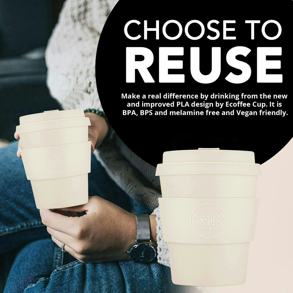 image 1 of Ecoffee Cup 8oz 240ml Reusable Eco-Friendly 100% Plant Based Coffee Cup with Silicone Lid & Sleeve - Melamine Free Travel Mug N/A | Waicara