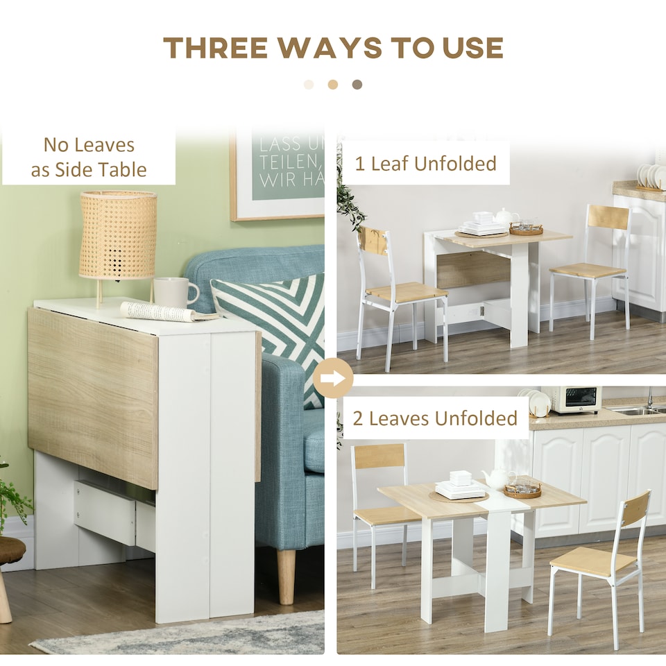 image 1 of HOMCOM Folding Dining Table, Drop Leaf Table for Small Space, Kitchen, Space-Saving, Oak & White