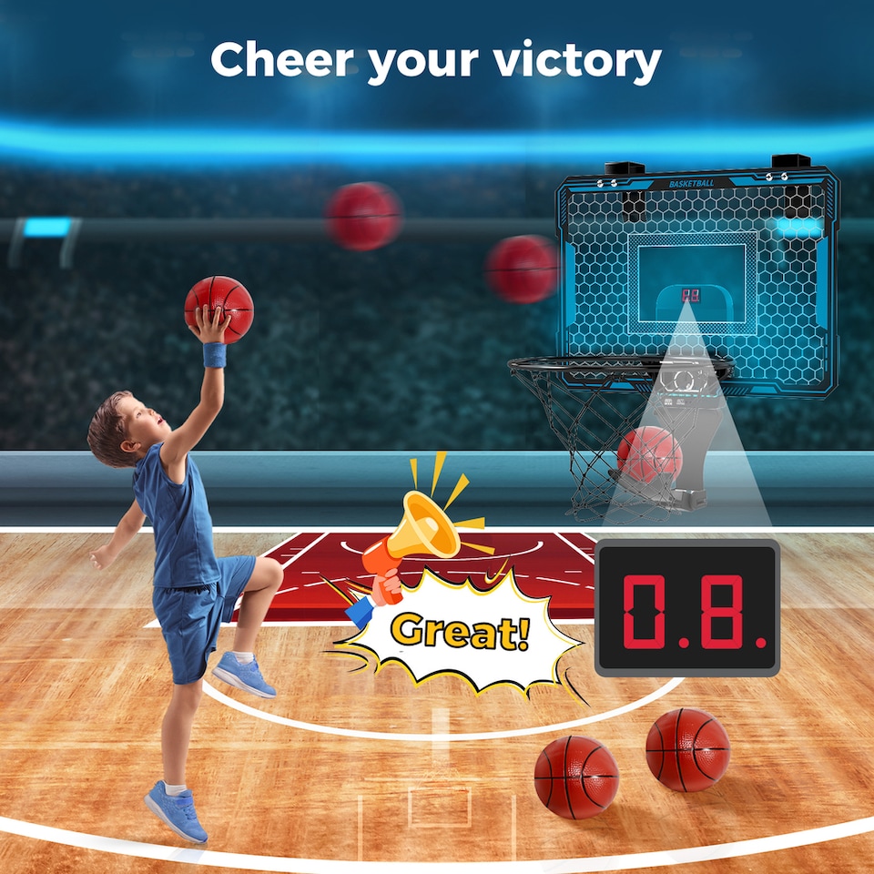 image 1 of Dekko Mini Basketball Hoop Over Door Indoor Sport Backboard Auto Scoring