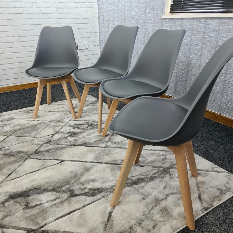 image 1 of Dining Chairs Set of 4 Grey Leather Kitchen Table Grey