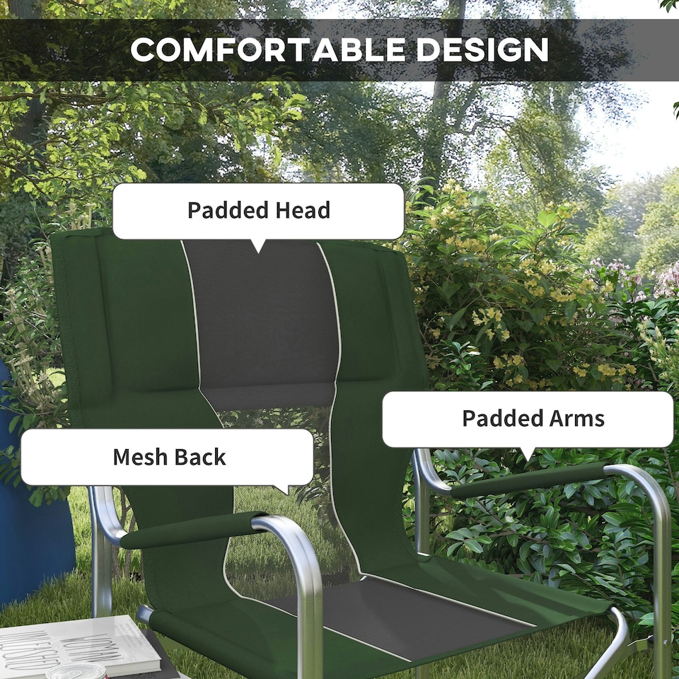 image 1 of Outsunny Folding Directors Chair Aluminium Camping Chair with Cooler Bag Green