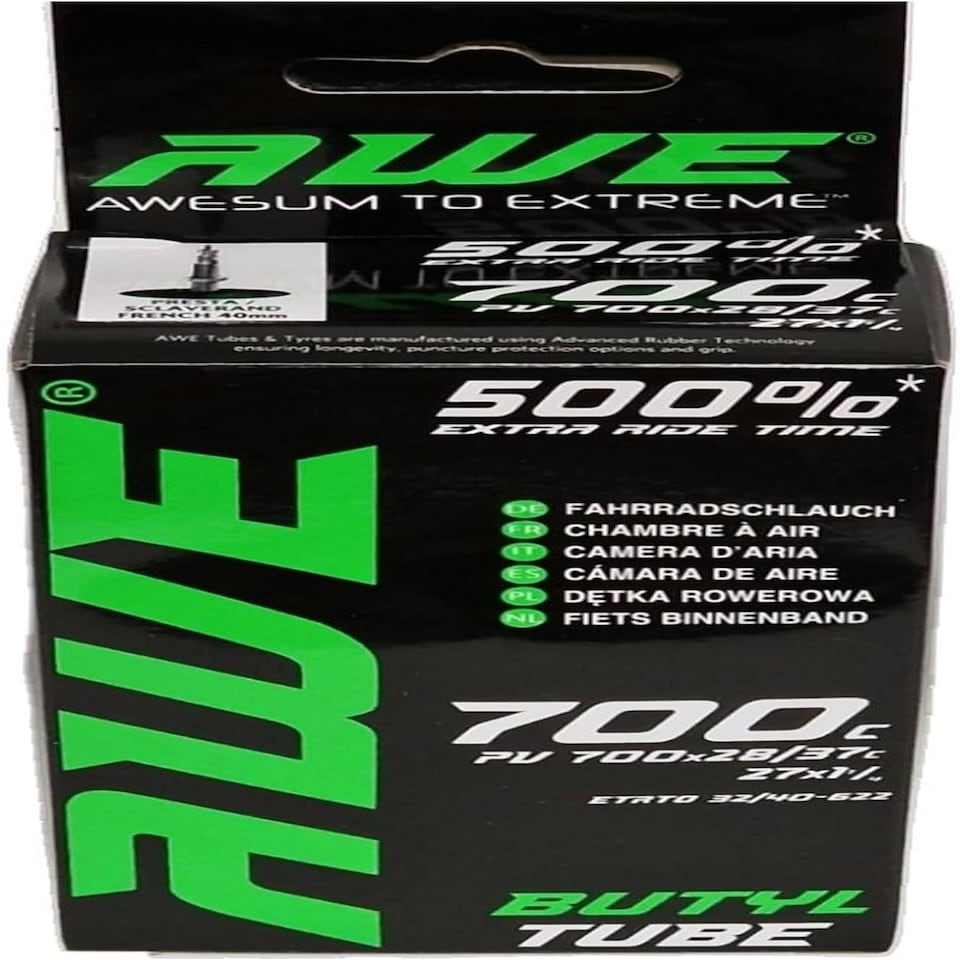image 1 of AWE Butyl Rubber 700 X 28/37C Bike Inner Tube 27 X 1 1/4 Presta Valve