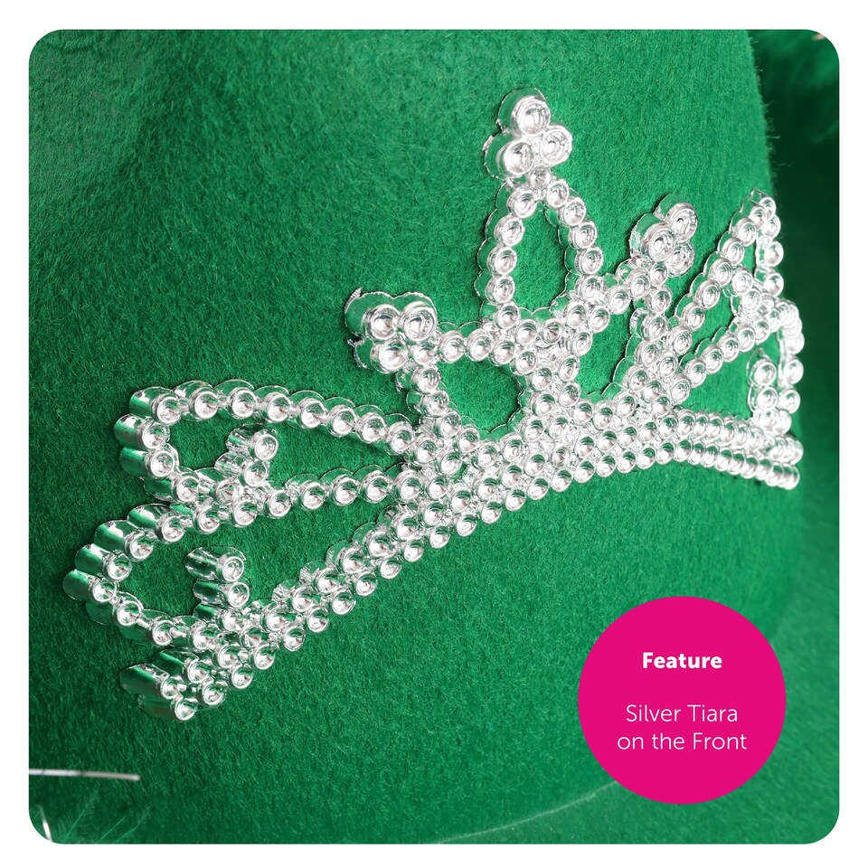 image 1 of Green Cowboy Hat with Marabou Trim & Tiara – Fancy Dress Accessory Green | One Size