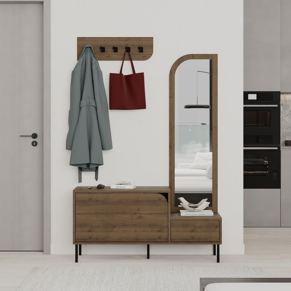 image 1 of Decortie Mila Hall Tree Coat Stand 120x172cm Dark Oak Effect