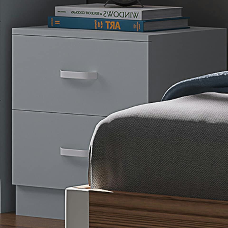 image 1 of FWStyle Tunis 2 Drawer Bedside Table Matt Grey