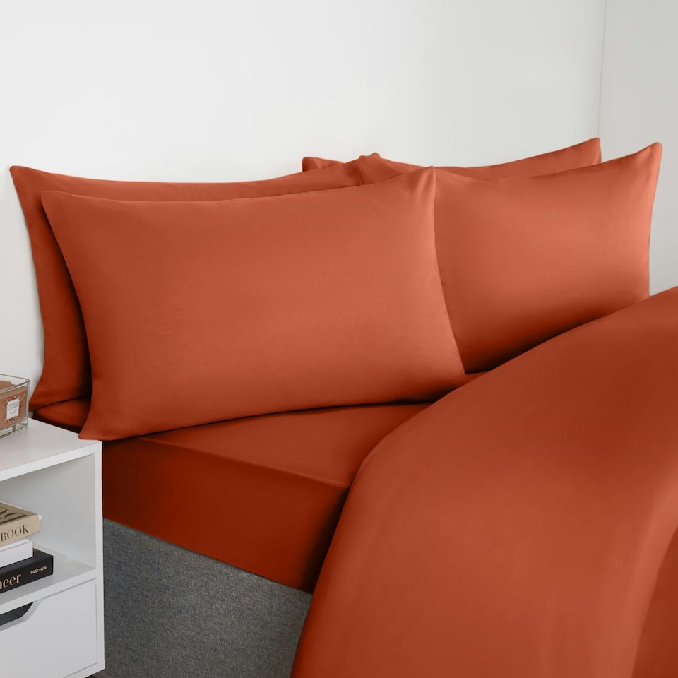 image 1 of OHS Soft Cosy Microfibre Plain Duvet Cover and Pillowcase Set Orange | Rust | Double