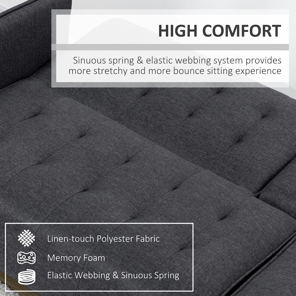 image 1 of HOMCOM Upholstered Sofa bed 3 Seater Home Theater with Storage Grey