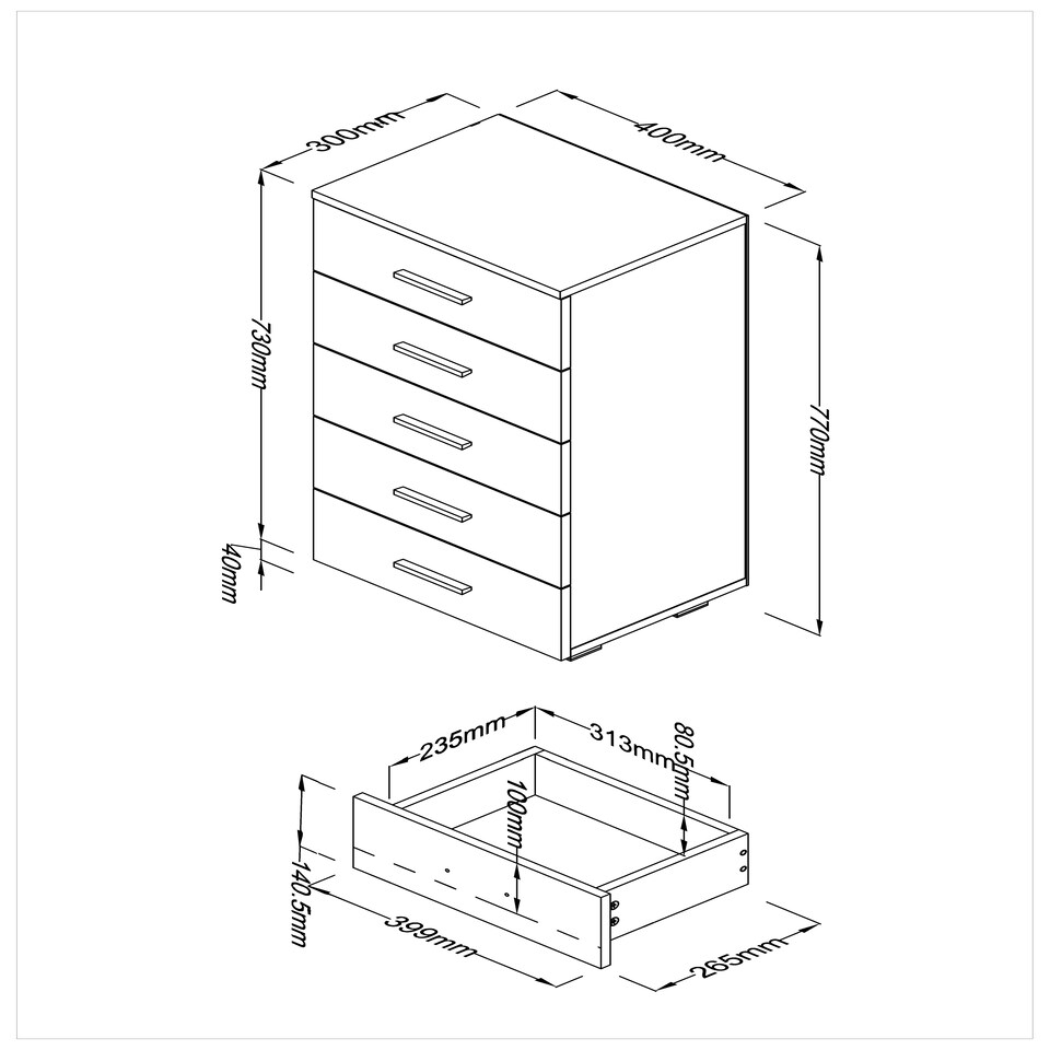 image 1 of Lido, 5 Narrow Chest Of Drawers White