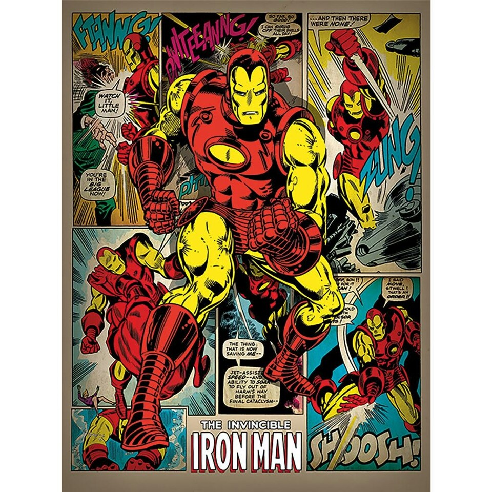 Iron Man (Retro) 60x80x4cm Stretched Canvas Print