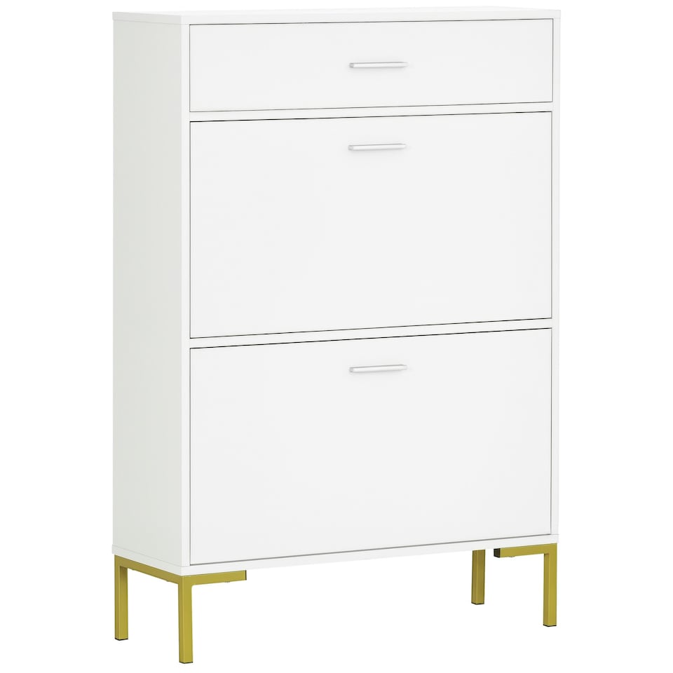 image 1 of HOMCOM Shoe Storage Cupboard with 2 Flip Doors and Sliding out Drawer, White