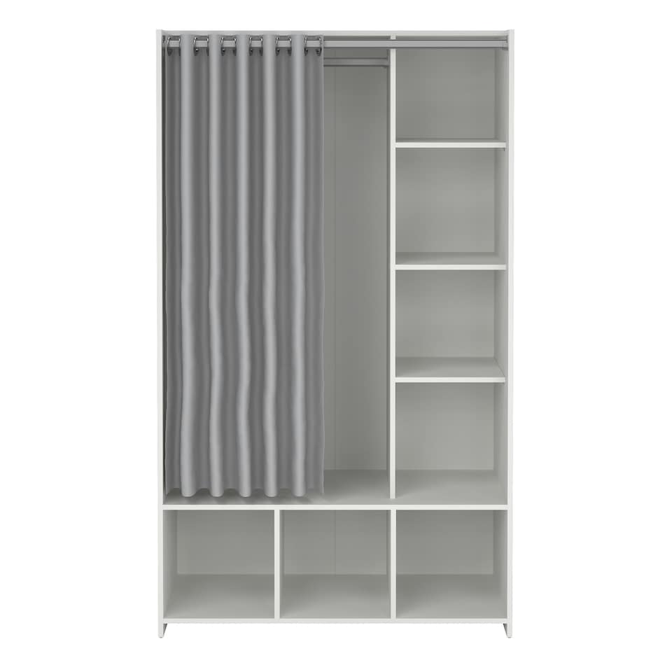 image 1 of Uppsala Open Wardrobe Unit in White with a Grey Textile Curtain