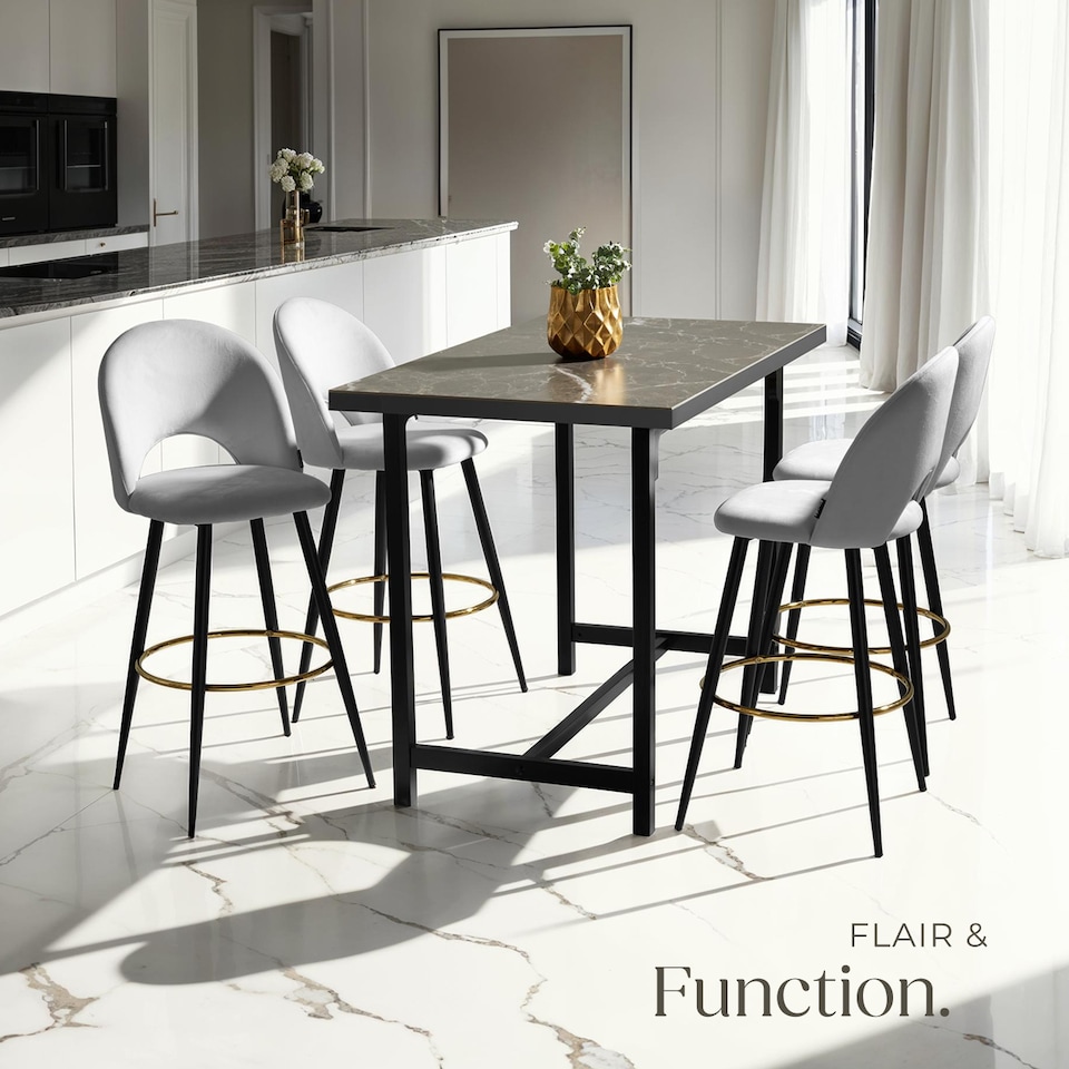 image 1 of Bar Stool Rachel with backrest and velvet look cover, 49 x 58 x 110 cm | Grey | light grey/black | 58 x 49 x 110 cm | 4