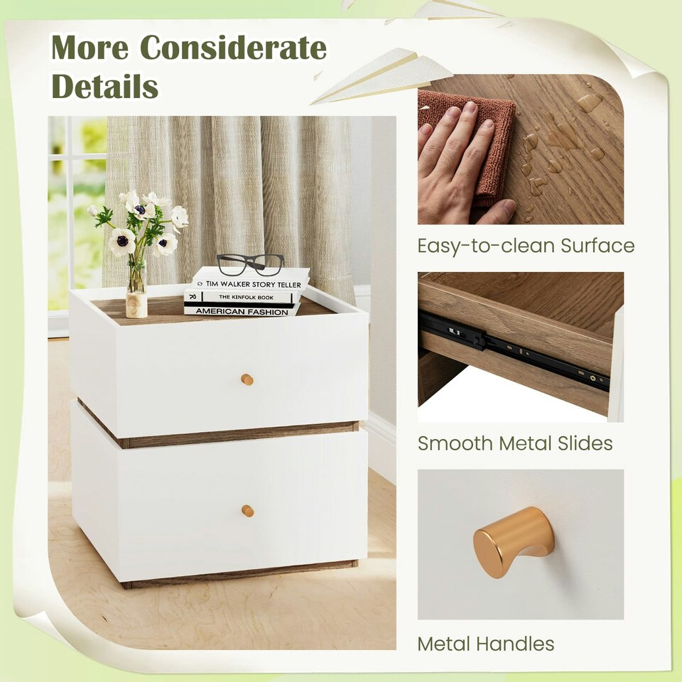 image 1 of COSTWAY 2-Drawer Nightstand Bedside Table with Storage White