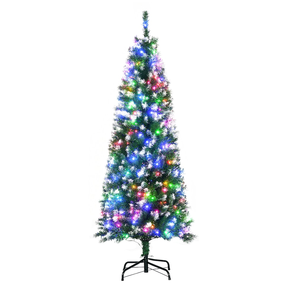 image 1 of HOMCOM 5FT Tall Prelit Pencil Slim Artificial Christmas Tree with Realistic Branches, 250 Colourful LED Lights and 408 Tips, Xmas Decoration, Green