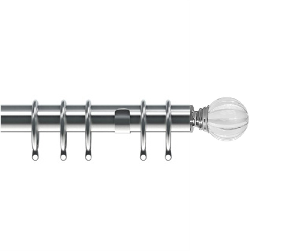 image 1 of 35mm Fixed Length Metal Curtain Pole Set Chrome Segmented Ball Finial 160cm | Silver | Silver