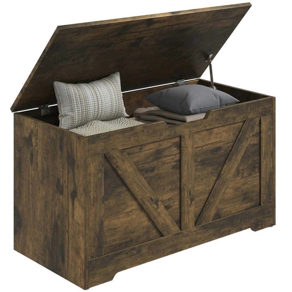 image 1 of HOMCOM Storage Trunk for Living Room, with Safety Hinges, 80cm, Rustic Brown Brown