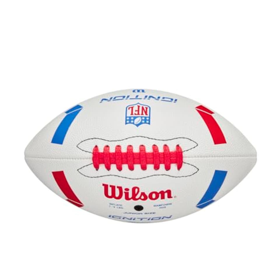 image 1 of Wilson Nfl Ignition Football, Made From Composite Leather For All-Weather Play, Wider Laces & Proud Nfl Logo, Colour: White, Junior Size