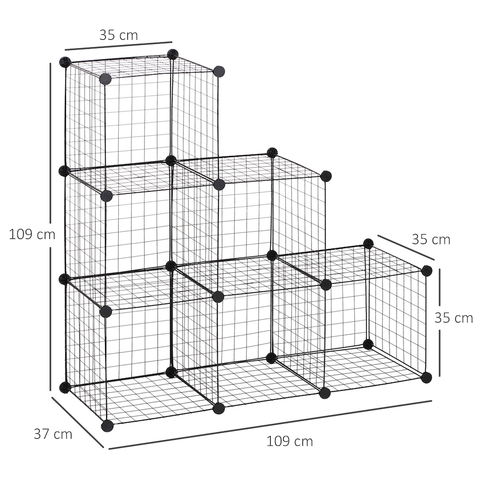 image 1 of HOMCOM DIY 6 Cube Metal Wire Rack Interlocking Storage Cabinet Living Room Organiser Display Shelves Black