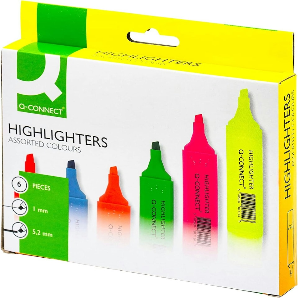 image 1 of Pack of 6 Q-Connect Assorted Highlighter Pens