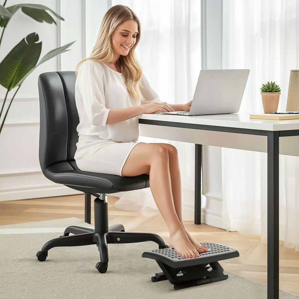 image 1 of Foot Rest for Under Desk with Massage Function, Adjustable Angle and Height Black