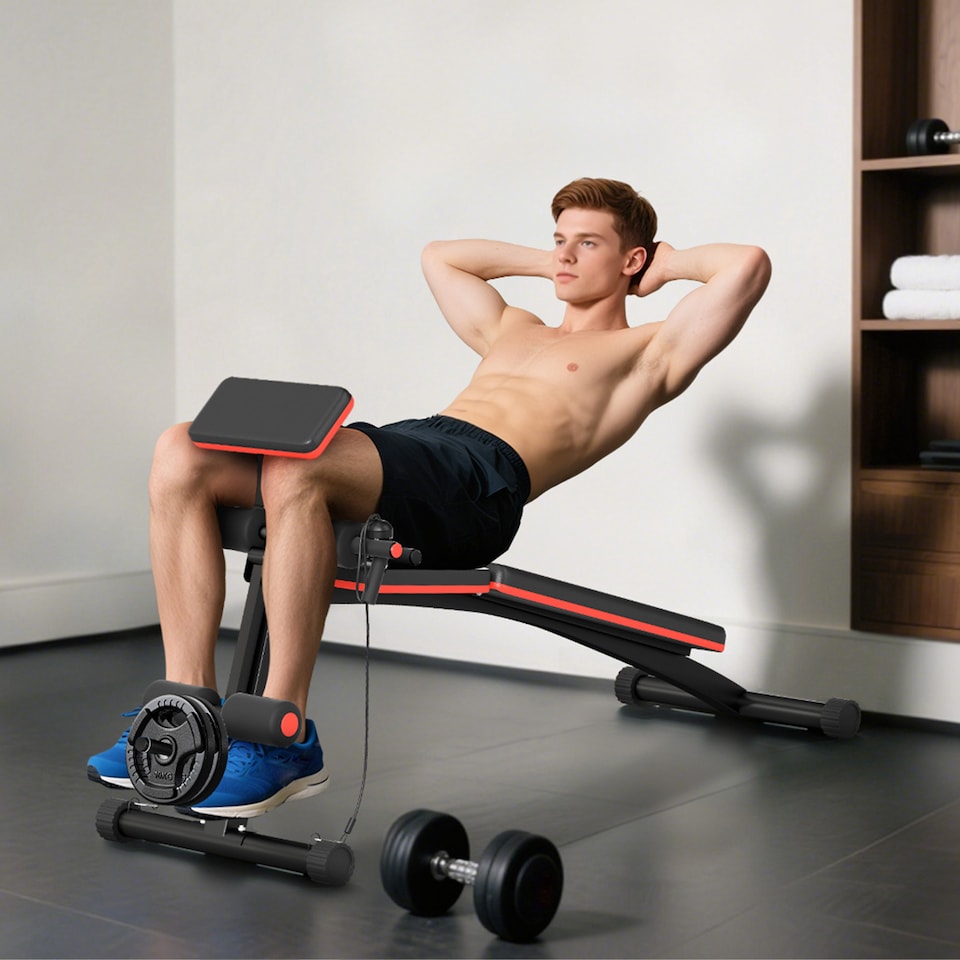 image 1 of HOMCOM Foldable Dumbbell Bench Weight Training, 7 Incline Adjustable, Red