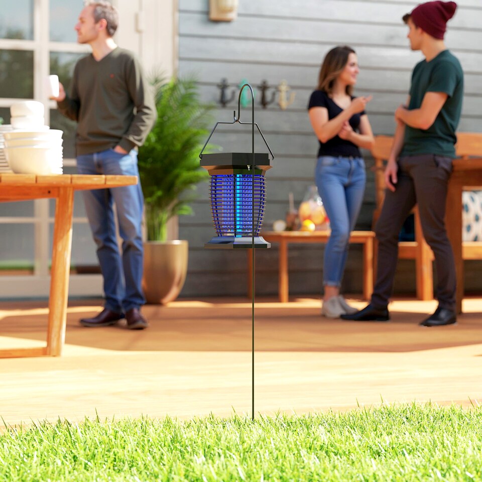 image 1 of Outsunny 2-in-1 Electric Fly Zapper with UVA Light, Hanging Garden Lantern, Solar and USB-DC Rechargeable Insect Mosquito Bug Zapper, Fly Killer for Indoor and Outdoor Use, Black